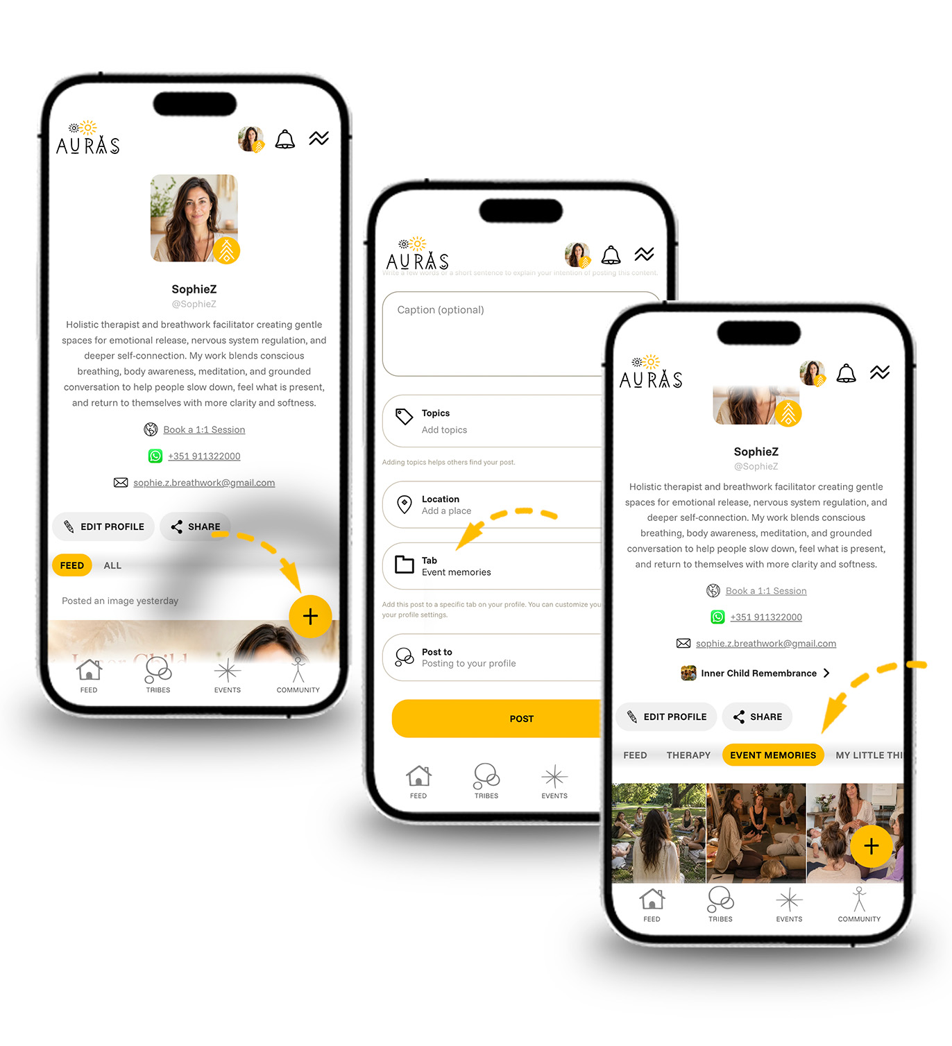 Professional profile content with a post assigned to a profile tab