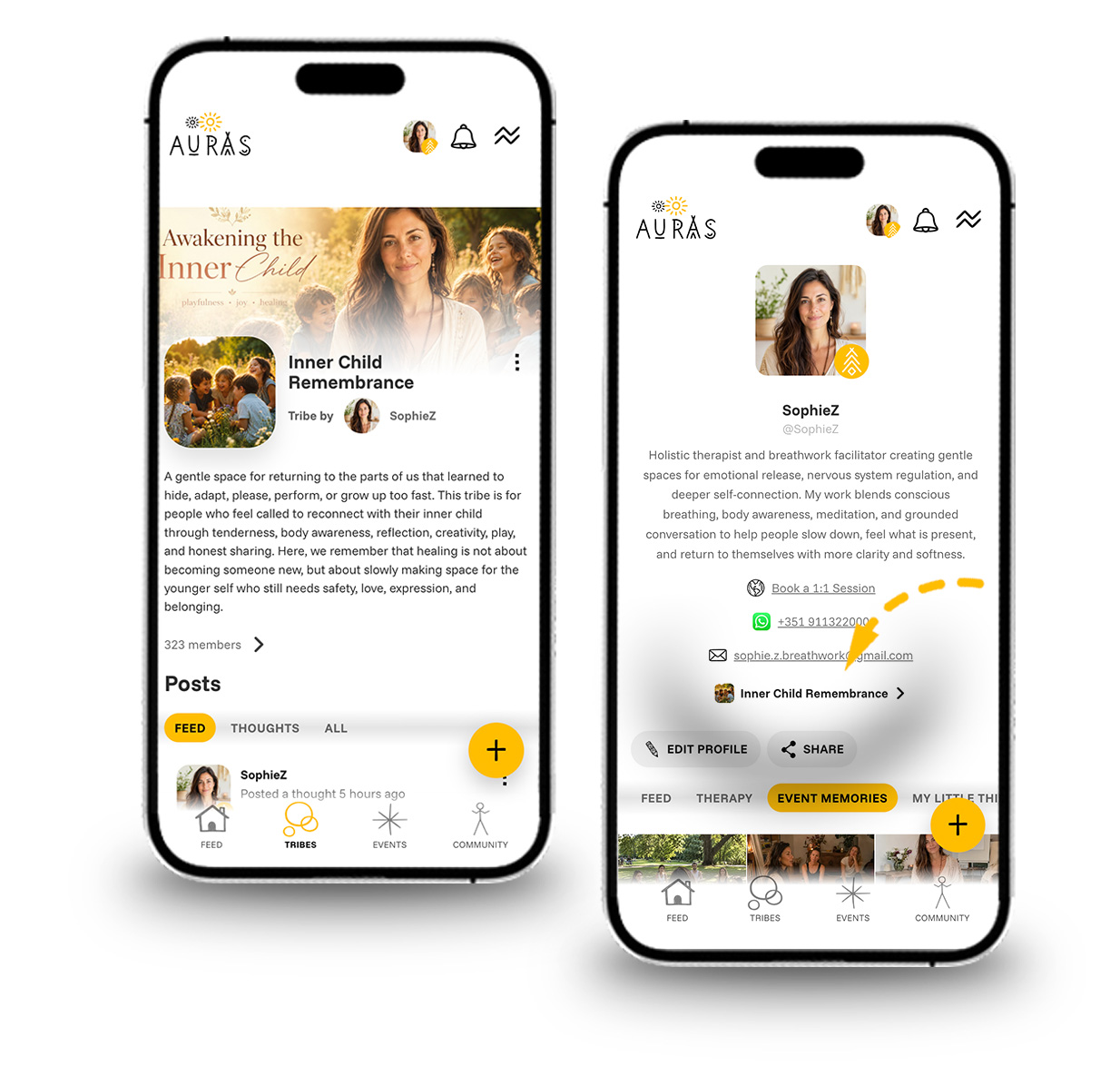 Professional profile showing one public tribe and an expanded list of multiple tribes with avatars and links