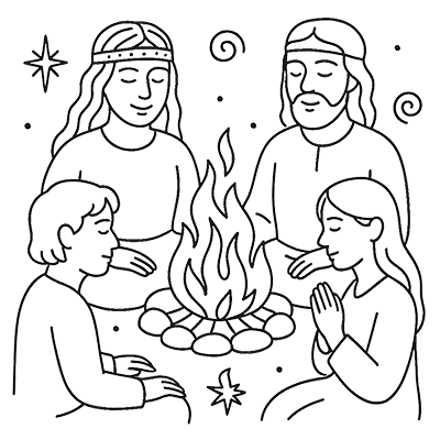 People around a fireplace