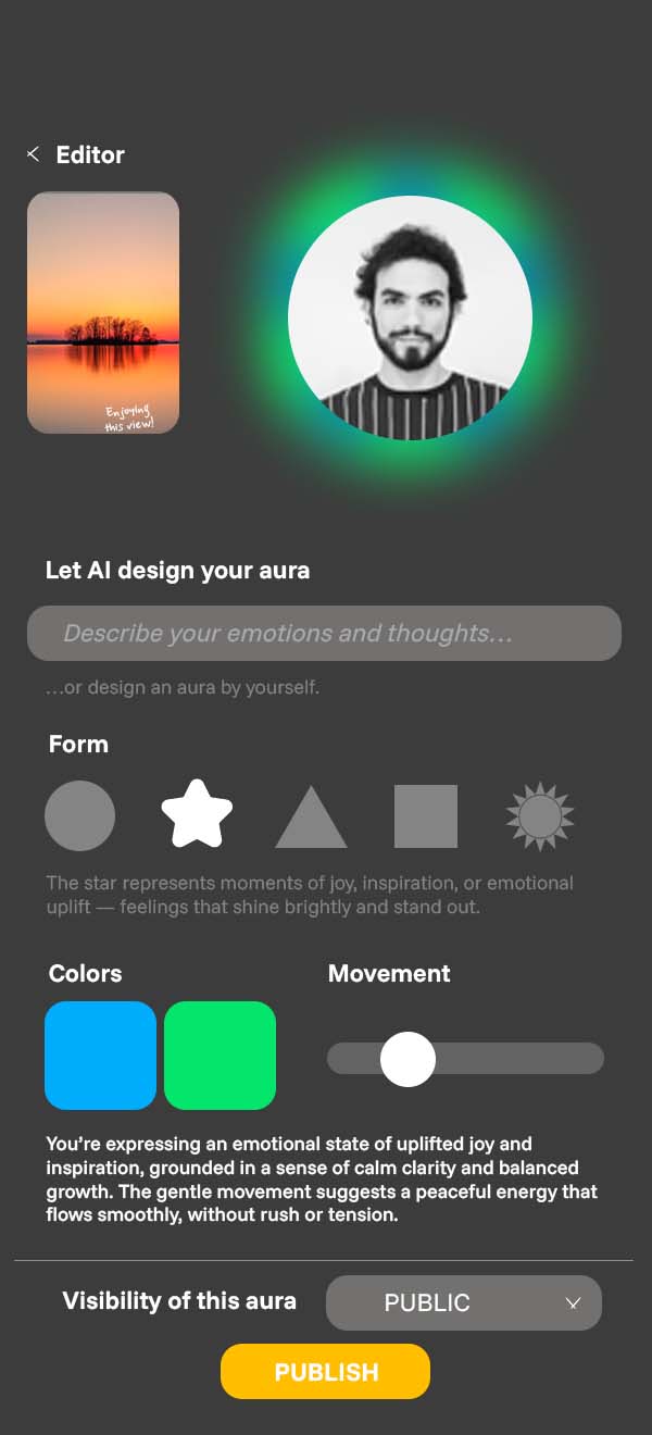 Screenshot from the Auras app